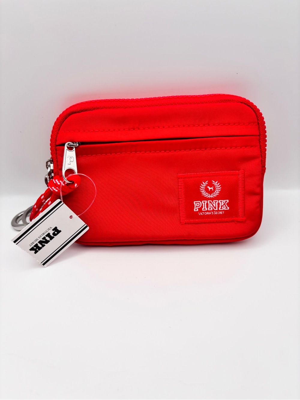 PINK Victoria's Secret Red Zip Pocket Keychain Pouch